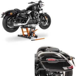 Set: Seitenkoffer Set Delaware 33Ltr rechts und links in schwarz + Hebebühne Mid-lift L Motorradheber passend für Chopper / Custombike bis 680kg CB39742
