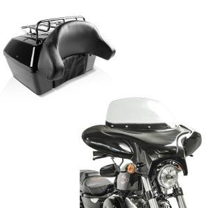 Set: Topcase Missouri 43Ltr passend für Chopper abschließbar + Batwing Verkleidung passend für Chopper und Custombikes mit Windschild