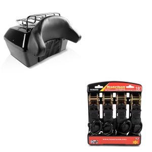 Set: Topcase Missouri 43Ltr für Chopper abschließbar schwarz + Spanngurt Set Ratsche mit 4x Zurrschlaufe schwarz_1