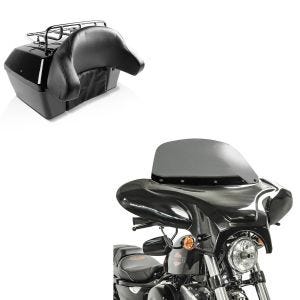 Set: Topcase Missouri 43Ltr für Chopper abschließbar schwarz + Batwing Verkleidung für Chopper mit Windschild rg_1