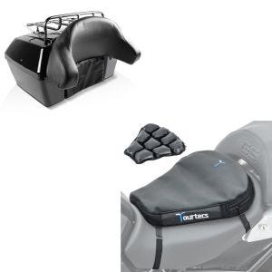Set: Moto Topcase Missouri 43Ltr pour Chopper verrouillable noir + Moto Coussin d'air Tourtecs Air Deluxe M Coussin de Selle confort
