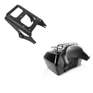 Set: Topcase Missouri 43Ltr für Chopper abschließbar schwarz + Gepäckträger TP für Harley Touring 09-13 schwarz_1