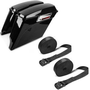 Set: Seitenkoffer Set passend für Harley Davidson Touring 94-13 Craftride Stretched 35Ltr in schwarz + Motorrad Spanngurt SetZurrgurte 150cm 2 Stück in schwarz ConStands