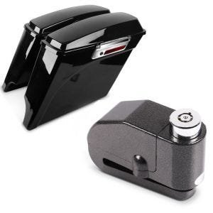 Set: Seitenkoffer Set passend für Harley Davidson Touring 94-13 Craftride Stretched 35Ltr in schwarz + Bremsscheibenschloss Alarm 120dB BS-Motoparts Diebstahlschutz Motorrad schwarz