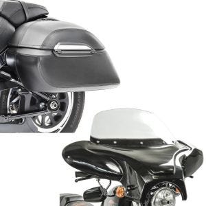 Set: Seitenkoffer Set K3 mit Träger Satteltaschen + Batwing Windschild für Chopper und Custombikes_1