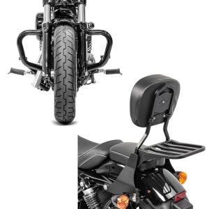 Set: Sissybar Harley Sportster 04-20 DS mit Rack + Sturzbügel Mustache für Harley Davidson Sportster 04-20_1