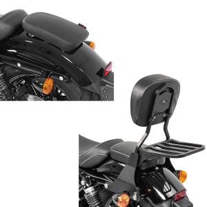 Set: Sissybar passend für Harley Davidson Sportster 04-20 Craftride Fast Driver-S inkl. Gepäckträger schwarz + Sozius Saugnapf Sitzpad für Custom Bikes Craftride Glider X schwarz