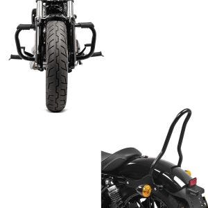 Set: Pare Carter compatible avec Harley Davidson Sportster 04-20 Craftride Mustache en noir + Sissy bar compatible avec Harley Davidson Sportster 04-20 Craftride Tampa S noir