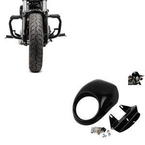 Set: Sturzbügel passend für Harley Davidson Sportster 04-20 Craftride Mustache in schwarz + Scheinwerfer Frontmaske passend für Harley Davidson Dyna -2005/ Sportster 95-20 schwarz Craftride