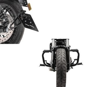 Set: Sturzbügel Harley Davidson Sportster 04-20 Mustache in schwarz + Seitlicher Kennzeichenhalter M für Harley Sportster 04-20_1