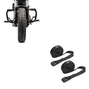 Set: Sturzbügel Harley Davidson Sportster 04-20 Mustache in schwarz + Spanngurt Set Zurrgurte 150cm 2 Stück in schwarz_1