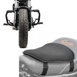 Set: Pare Carter compatible avec Harley Davidson Sportster 04-20 Craftride Mustache en noir + Gel coussin de selle Tourtecs M Universal Coussin confort noir