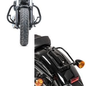 Set: Sturzbügel für Harley Davidson Sportster 04-20 HS5 schwarz + Gepäckträger für Harley Davidson Sportster 04-20 Solo Rack schwarz_1