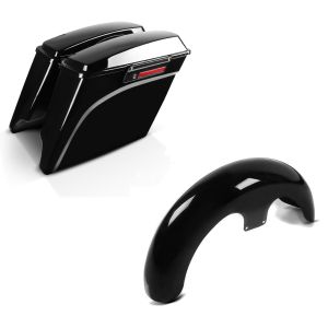 Set: Seitenkoffer Set passend für Harley Davidson Touring 94-13 Craftride Stretched 35Ltr Black Latch + Front-Fender 21" Zoll Wrap passend für Harley Davidson schwarz Craftride