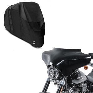 Set: Batwing Verkleidung passend für Harley Davidson Road King / Softail / Fat Boy Craftride schwarz + Motorrad Abdeckplane Craftride XXXL Abdeckhaube in schwarz