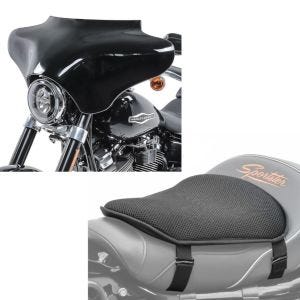 Set: Batwing Verkleidung für Harley Davidson + Gel Sitzkissen M Tourtecs Universal Komfortkissen schwarz_1