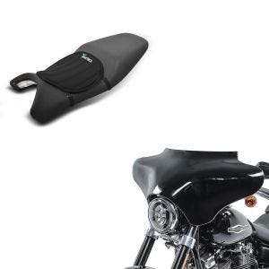 Set: Batwing Verkleidung für Harley Davidson + Gel Sitzkissen Tourtecs Neopren M Gelkissen Sitzauflage in schwarz_1