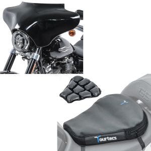 Set: Batwing Verkleidung passend für Harley Davidson Road King / Softail / Fat Boy Craftride schwarz + Motorrad Luftkissen Tourtecs Air Deluxe M Komfort Sitzkissen in schwarz