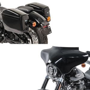Set: Batwing Verkleidung für Harley Davidson + Chopper Seitenkoffer (Paar) Nevada je 20 Liter schwarz_1
