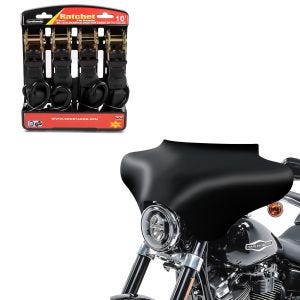 Set: Batwing Verkleidung für Harley Davidson matt + Spanngurt Set Ratsche mit 4x Zurrschlaufe schwarz_1