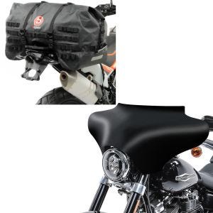 Set: Carenage Batwing compatible avec Harley Davidson Road King, Softail, Fat Boy mat Craftride + Moto Sacoche de Selle arrière Bagtecs SX70 70Ltr etanche en noir