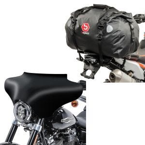 Set: Batwing Verkleidung passend für Harley Davidson Road King, Softail, Fat Boy matt Craftride + Motorrad Hecktasche Drybag Bagtecs XF60 Wasserdicht Volumen 60l