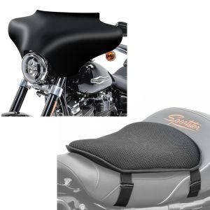 Set: Batwing Verkleidung passend für Harley Davidson Road King, Softail, Fat Boy matt Craftride + Gel Sitzkissen M Tourtecs Universal Komfortkissen schwarz