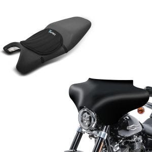 Set: Batwing Verkleidung für Harley Davidson matt + Gel Sitzkissen Tourtecs Neopren M Gelkissen Sitzauflage in schwarz_1