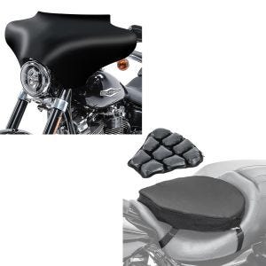 Set: Batwing Verkleidung passend für Harley Davidson Road King, Softail, Fat Boy matt Craftride + Motorrad Luftkissen Tourtecs Air ML Komfort Sitzkissen in schwarz