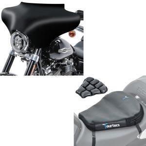 Set: Batwing Verkleidung für Harley Davidson matt + Luftkissen Tourtecs Air Deluxe M Komfort Sitzkissen in schwarz_1