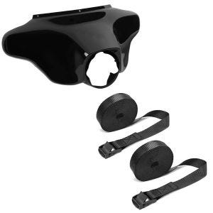 Set: Batwing Verkleidung für Harley Davidson Touring 96-13 in schwarz + Spanngurt Set Zurrgurte 150cm 2 Stück in schwarz_1