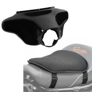 Set: Batwing Verkleidung für Harley Davidson Touring 96-13 in schwarz + Gel Sitzkissen M Tourtecs Universal Komfortkissen schwarz_1