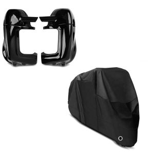 Set: Carénage des jambes compatible avec Harley Davidson Touring Modeelle 1983-2013 Craftride avec prise d'air noir + Housse de Moto Craftride XXXL Bache Moto imperméable en noir