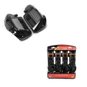 Set: Beinschild für Harley Touring Modelle 2014-2020 schwarz + Spanngurt Set Ratsche mit 4x Zurrschlaufe schwarz_1