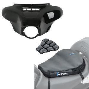 Set: Batwing Verkleidung passend für Harley Davidson Touring 14-24 Craftride + Motorrad Luftkissen Tourtecs Air Deluxe M Komfort Sitzkissen in schwarz