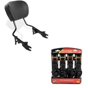 Set: Sissybar für Harley Davidson Touring Modelle 09-20 in schwarz + Spanngurt Set Ratsche mit 4x Zurrschlaufe schwarz_1