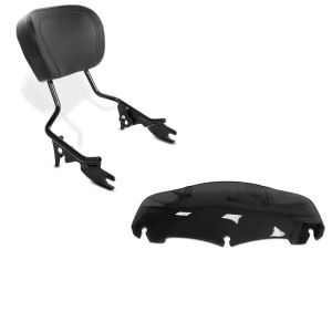 Set: Sissybar für Harley Davidson Touring Modelle 09-20 in schwarz + Windschild 7" für Harley Electra-Street Glide 14-20_1