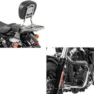 Set: Sissybar für Harley Sportster 04-20 mit Rack chrom + Sturzbügel für Harley Davidson Sportster 2004-2020 Mustache chrom_1