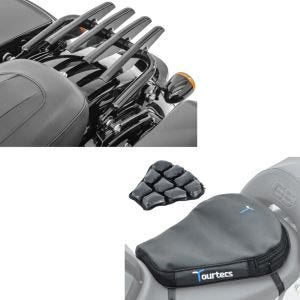 Set: Gepäckträger passend für Harley Davidson Touring 09-24 Craftride abnehmbar in schwarz + Motorrad Luftkissen Tourtecs Air Deluxe M Komfort Sitzkissen in schwarz
