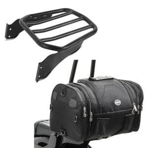 Set: Gepäckträger passend für Harley Davidson Softail 06-17 schwarz Craftride + Motorrad Hecktasche Craftride RB1 Gepäckrolle 24-30Ltr für Chopper Cruiser und Custombikes schwarz