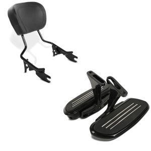 Set: Sozius Trittbretter Harley Touring 93-20 CF2 mit Halter + Sissybar für Harley Davidson Touring Modelle 09-20 in schwarz_1