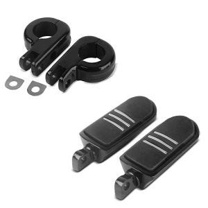 Set: Fußrasten Fahrer-Sozius BQ passend für Harley Davidson Universal schwarz Craftride + Fussrasten-Halter HF1 für Sturzbügel 32mm passend für Harley Davidson schwarz Craftride