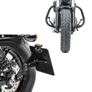 Set: Seitlicher Kennzeichenhalter für Harley Sportster 04-20 + Sturzbügel für Harley Davidson Sportster 04-20 HS5 schwarz_1