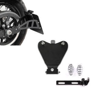 Set: Support de plaque latérale compatible avec Yamaha XVS 650-1100 Drag Star 96-07 + Plaque de base de siège Solo Bobber avec ressorts de baril 