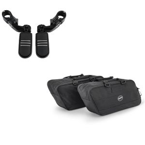 Set: Motorrad Sturzbügel Fußrasten Craftride CF11 für 32mm in schwarz + Koffer Innentaschen passend für Harley Davidson Touring 94-24 Craftride BG1 Paar