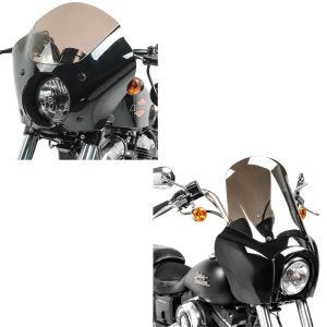 Set: Carenage Paré-Brise compatible avec Harley Davidson Dyna 06-17 / Sportster Forty-Eight 48 16-18 Craftride Gauntlet MG4 + Carenage compatible avec Harley Davidson Dyna Low Rider / Street Bob Craftride MG5 avec pare-brise noir-fumé