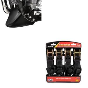 Set: Bugspoiler Motorrad Craftride passend für Harley Davidson Sportster 04-20 in schwarz + Motorrad Spanngurt Set ConStands mit Ratsche und Haken inkl 4x Zurrschlaufe in schwarz