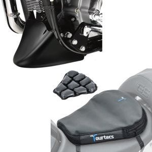 Set: Bugspoiler Motorrad Craftride passend für Harley Davidson Sportster 04-20 in schwarz + Motorrad Luftkissen Tourtecs Air Deluxe M Komfort Sitzkissen in schwarz