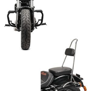 Set: Sissybar Tall Harley Sportster 04-20 Rider-XXL chrom + Sturzbügel Harley Davidson Sportster 04-20 Mustache in schwarz_1