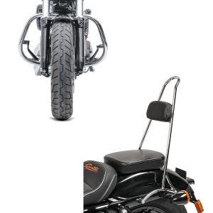 Set: Sissybar Tall Harley Sportster 04-20 Rider-XXL chrom + Sturzbügel für Harley Davidson Sportster 04-20 HS5 chrom_1